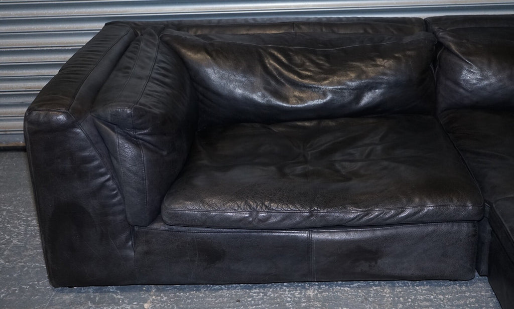 TIMOTHY OULTON ZENNA SECTIONAL GREY LEATHER SOFA FEATHER FILLED CUSHION RRP £10K