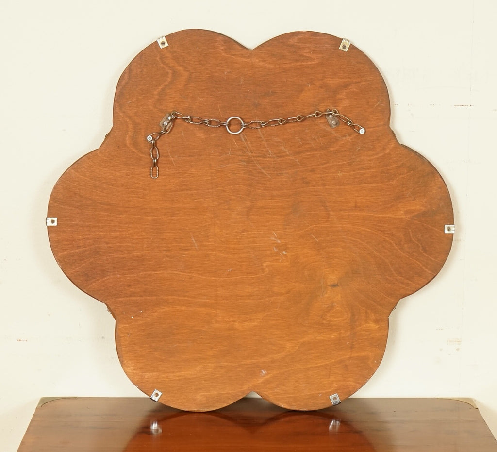 STUNNING 1930's AMBER/PEACH IN SHAPE OF A FLOWER BEVELLED MIRROR
