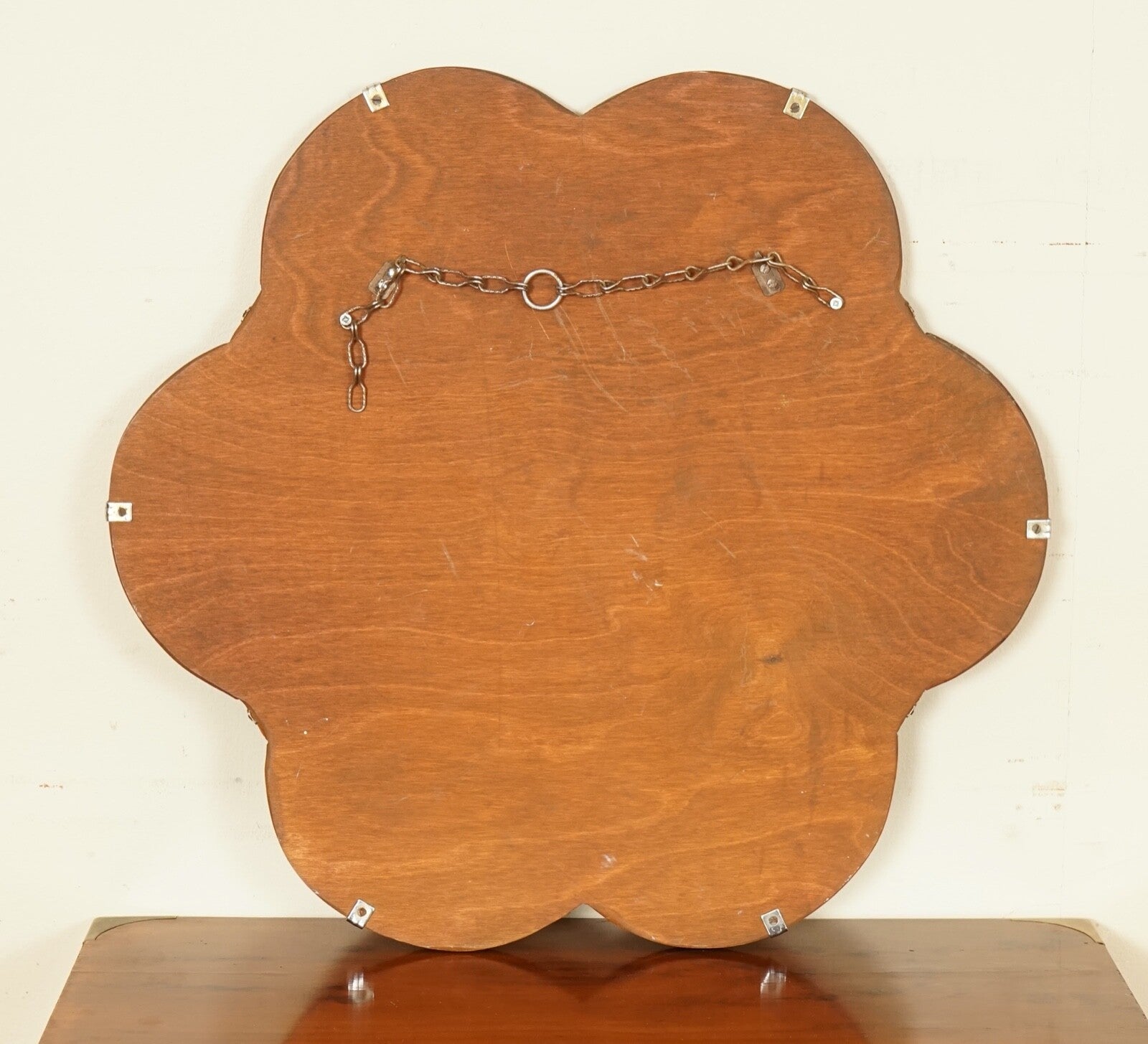 STUNNING 1930's AMBER/PEACH IN SHAPE OF A FLOWER BEVELLED MIRROR
