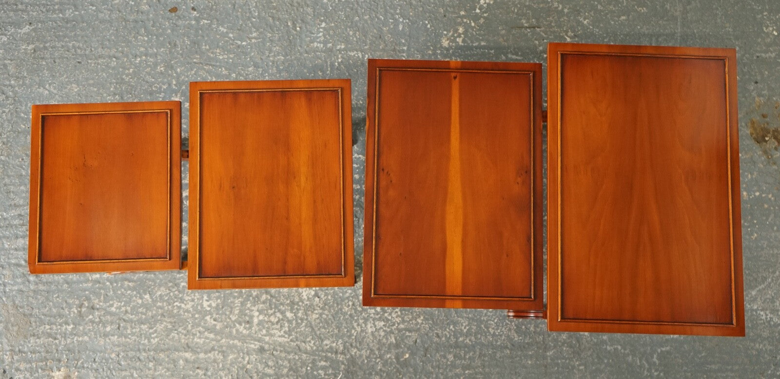 BEVAN FUNNELL YEW WOOD FAUX BAMBOO NEST OF FOUR TABLES