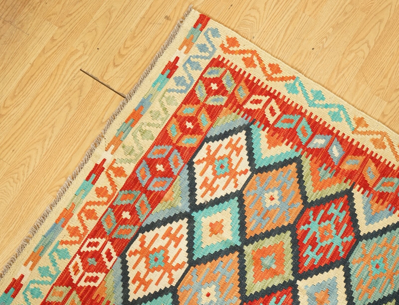 LOVELY VINTAGE GEOMETRIC KILIM AZTEC RUG