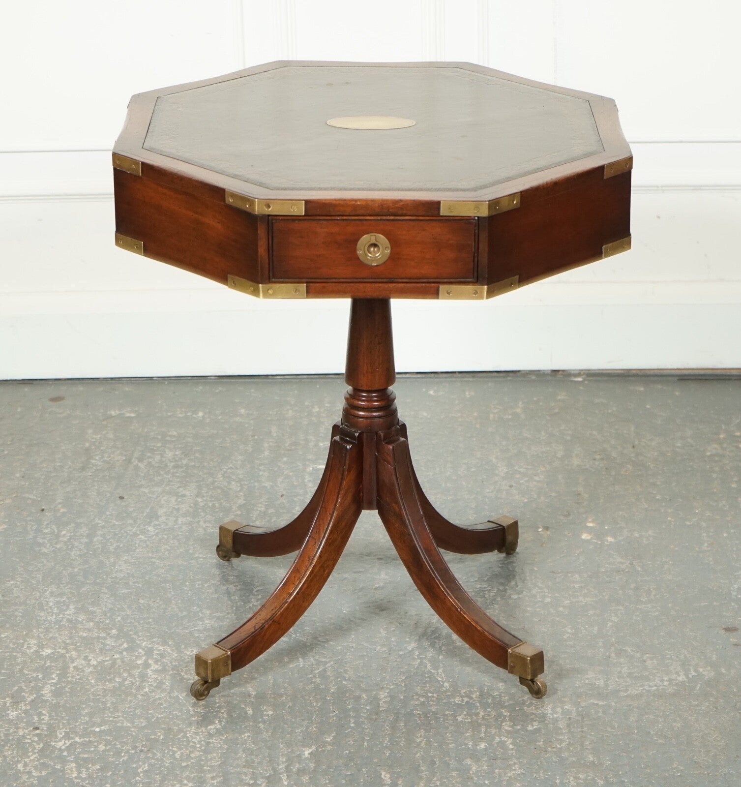 REVOLVING MILITARY CAMPAIGN REGENCY STYLE DRUM SIDE END TABLE BEVAN FUNNELL