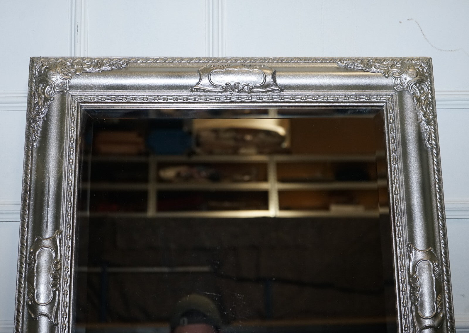 VINTAGE SILVER CARVED SILVER BEVELLED RECTANGULAR MiRROR