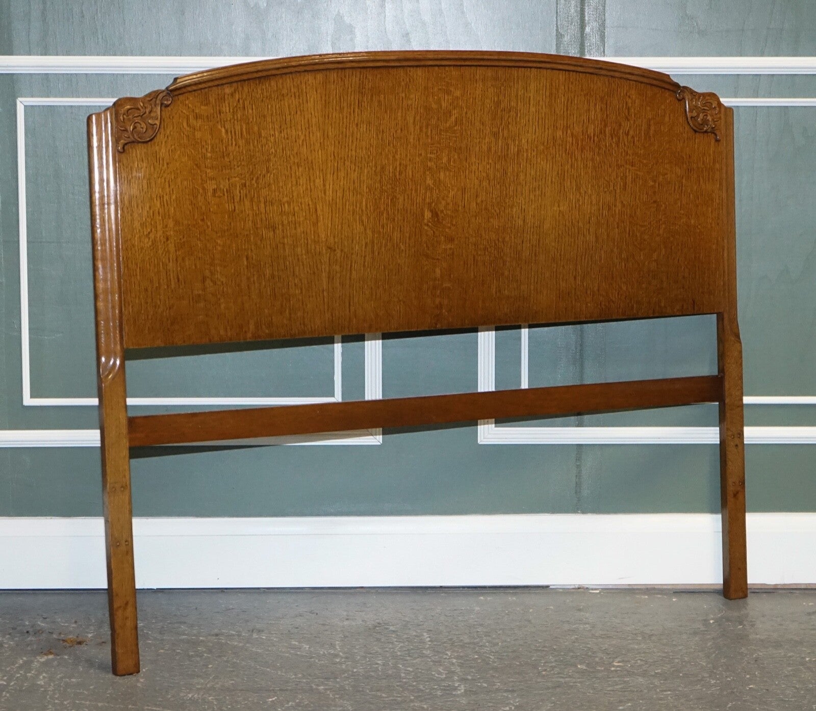 VINTAGE ART DECO OAK DOUBLE CARVED HEADBOARD