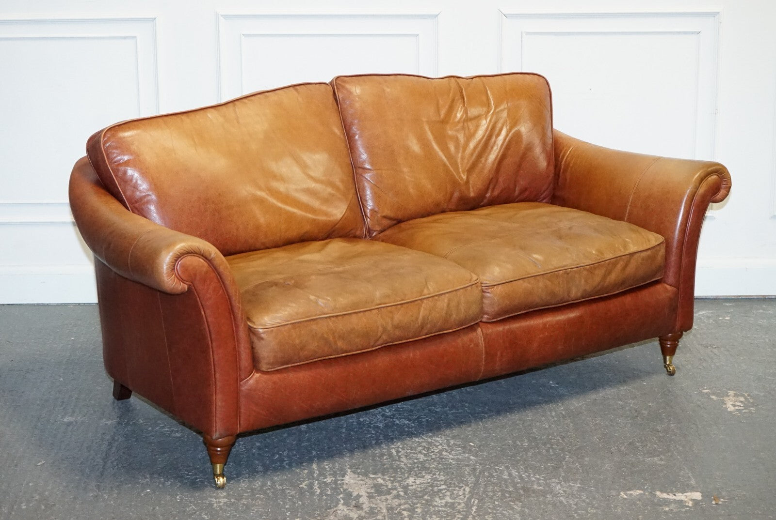 VINTAGE BROWN LEATHER TWO SEATER PARKER KNOLL SOFA