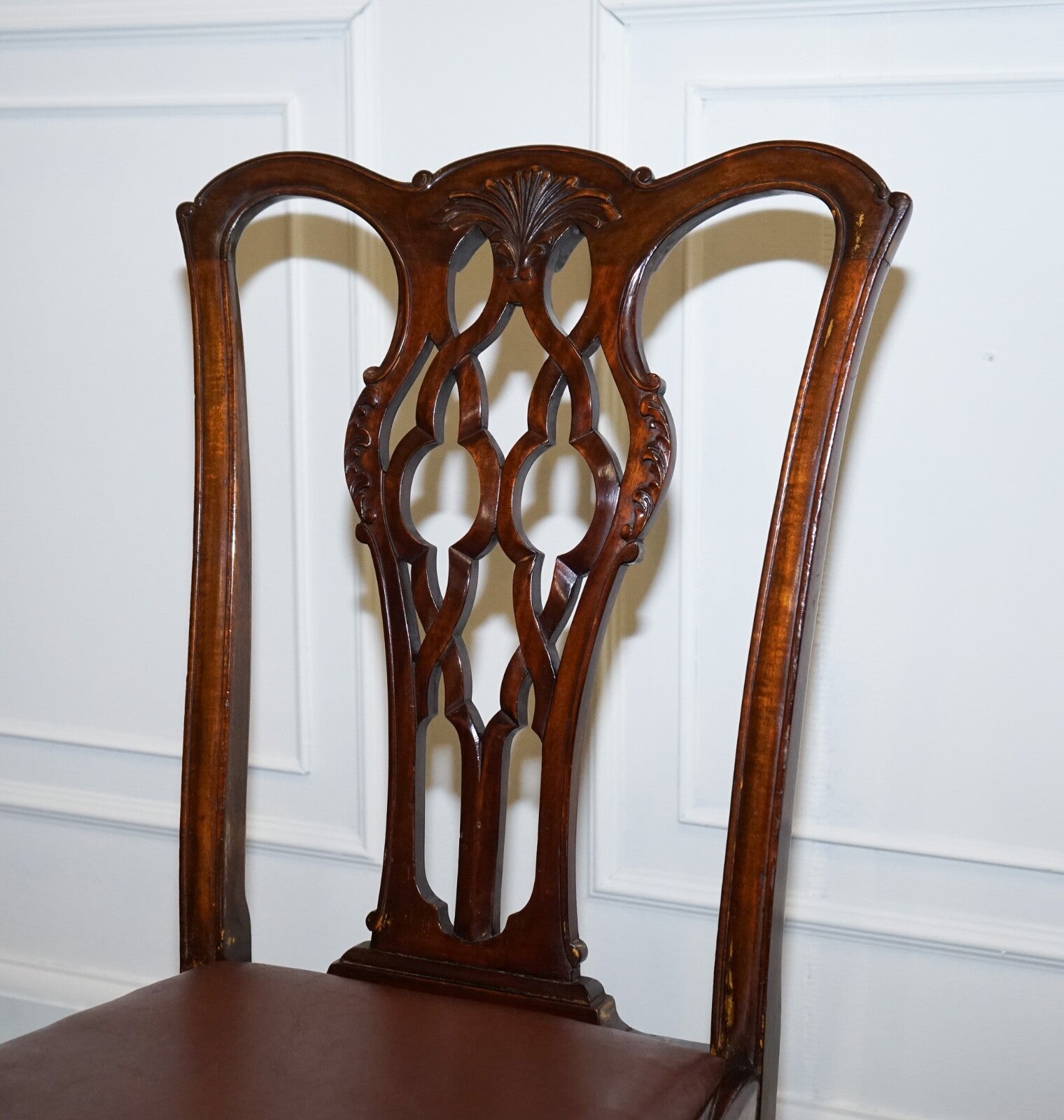 JAMES PHILLIPS CHIPPENDALE STYLE CLAW & BALL SIDE DINING DESK LEATHER CHAIRS