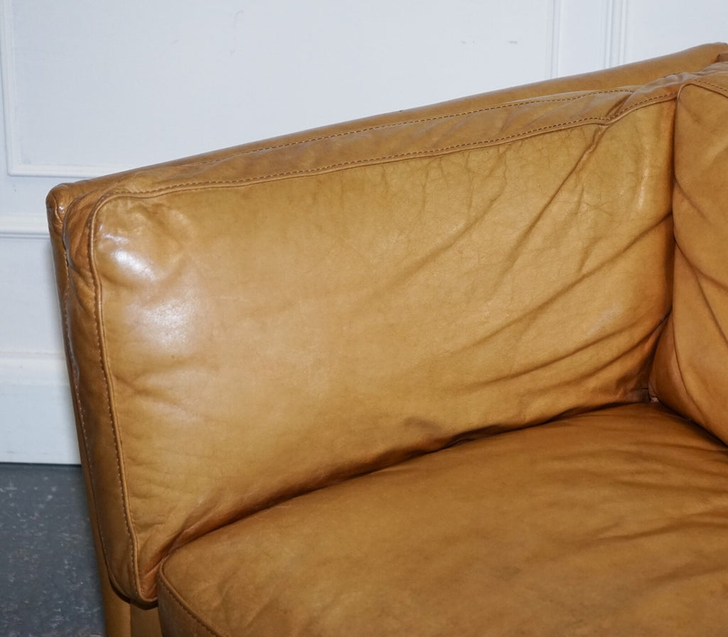 VERY COMFORTABLE CONTEMPORARY HALO GROUCHO BROWN TAN LEATHER TWO TO THREE SOFA
