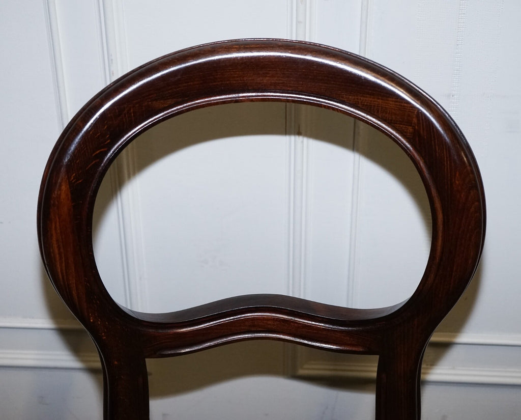 VINTAGE SET OF FOUR WOODEN BALLOON BACK DINING CHAIRS WITH VELVET SEAT