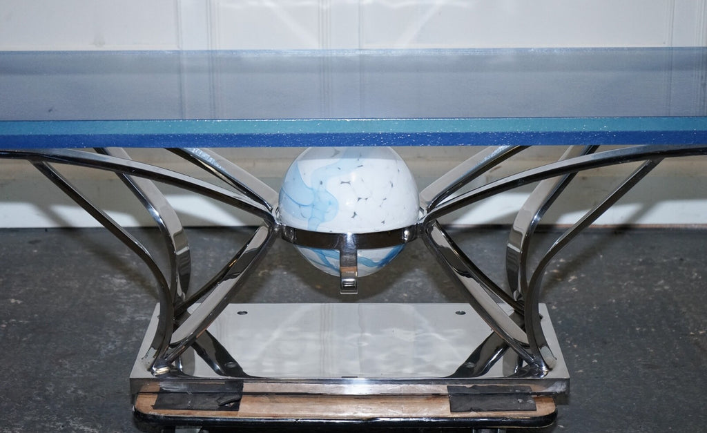 RARE CUSTOM HAND MADE GLASS MARINE GRADE STAINLESS STEEL COFFEE TABLE BY SOLIART