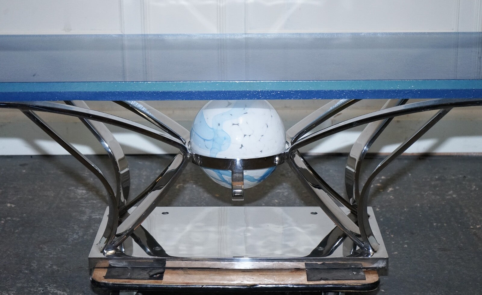 RARE CUSTOM HAND MADE GLASS MARINE GRADE STAINLESS STEEL COFFEE TABLE BY SOLIART