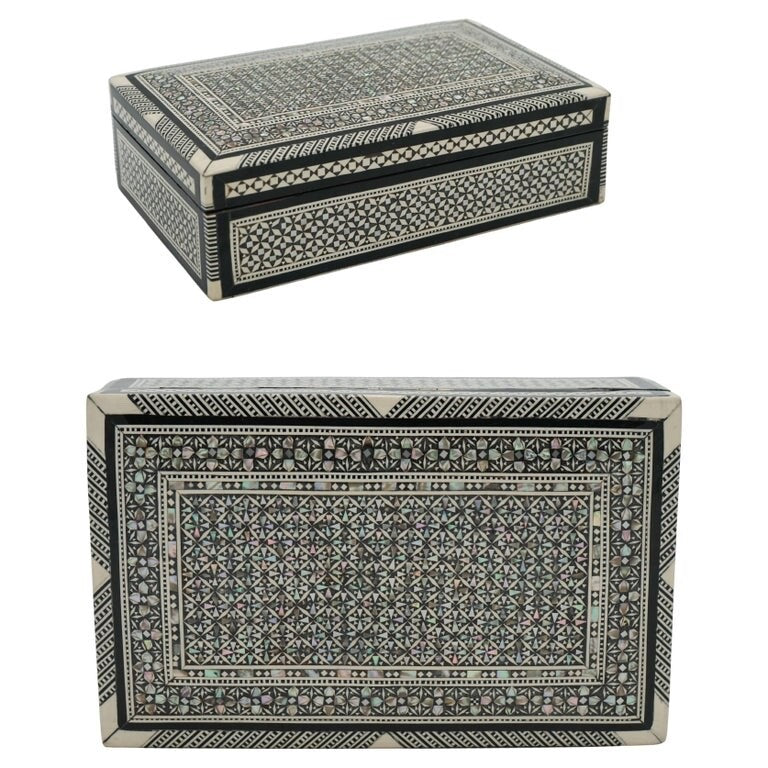 MOORISH MICRO MOSAIC INLAID MOTHER OF PEARL TRINKET JEWELLERY STORAGE BOX