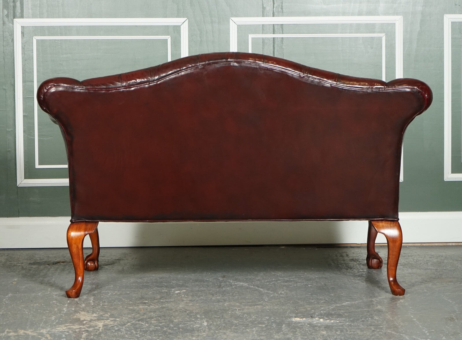 RESTORED HAND DYED BURGUNDY HUMP CAMEL BACK REGENCY CHESTERFIELD BUTTONED SOFA
