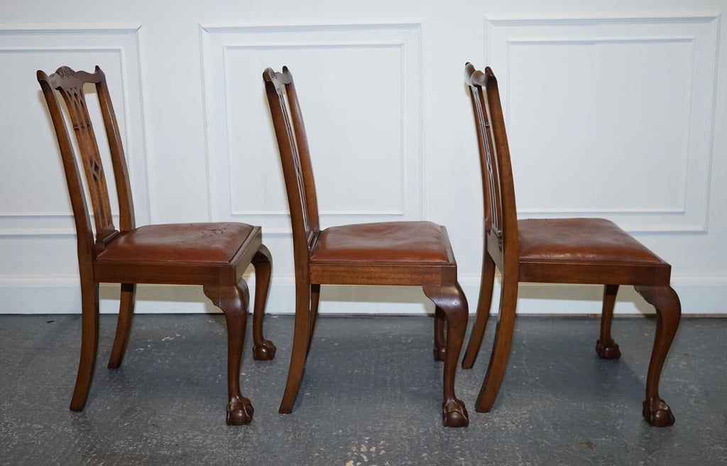 CHIPPENDALE STYLE 5 DINING CHAIRS WITH LEATHER SEATS PERFECT FOR ROUND TABLE