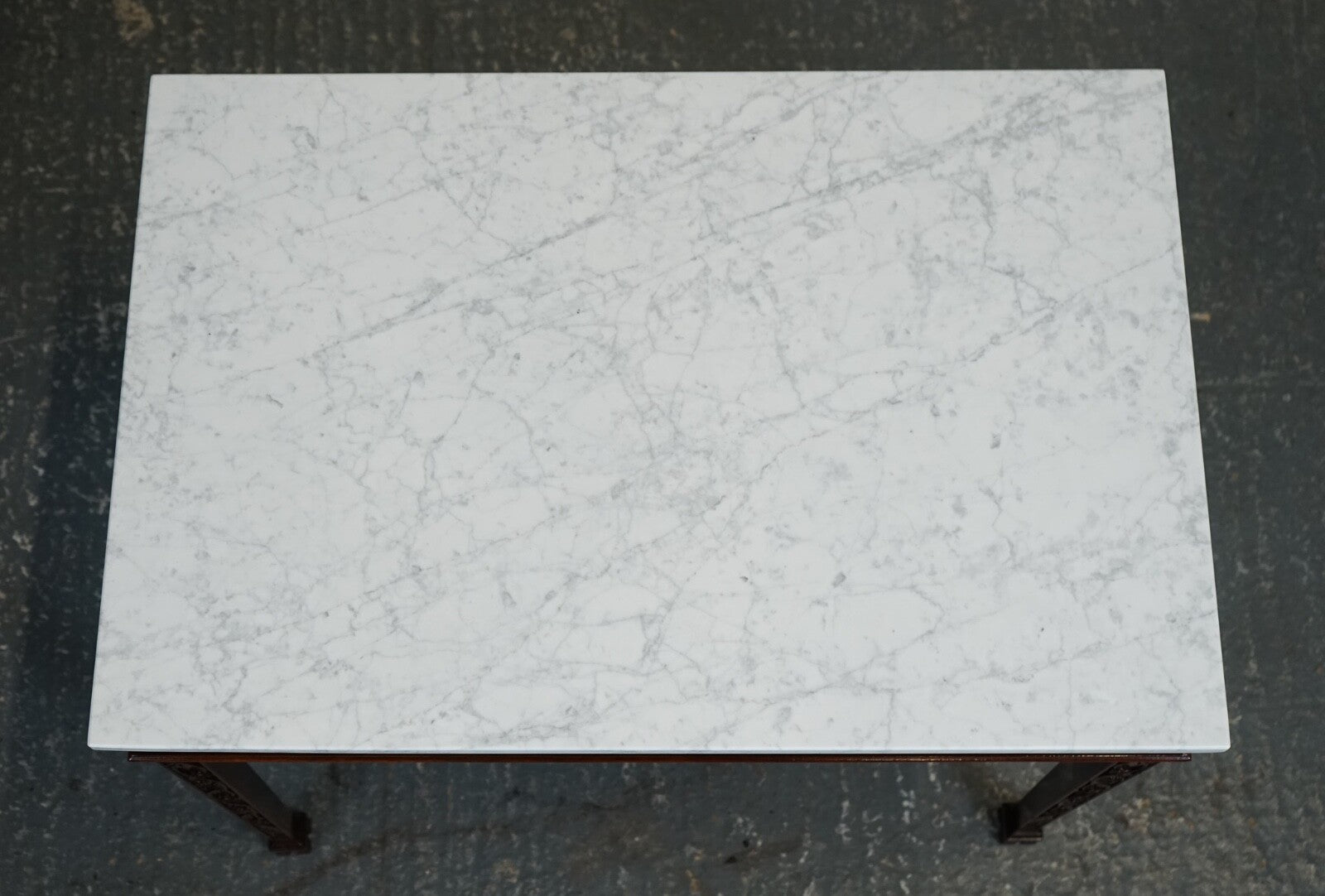 PAIR OF CHIPPENDALE STYLE CONSOLE TABLES WITH NEW WHITE CARRARA MARBLE TOPS