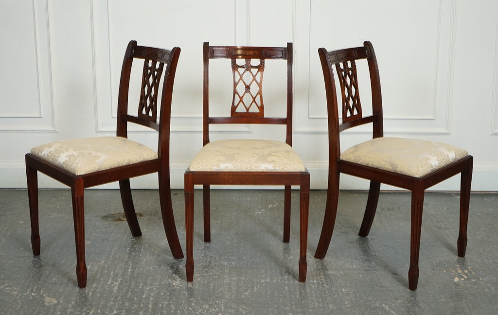 HEPPLEWHITE STYLE BEVAN FUNNELL SET 5 DINING CHAIRS CREAM UPHOLSTERED SEATS J1