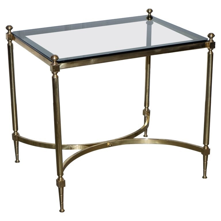 FRENCH HOLLYWOOD REGENCY 1960s BRASS & SMOKED GLASS COFFEE TABLE
