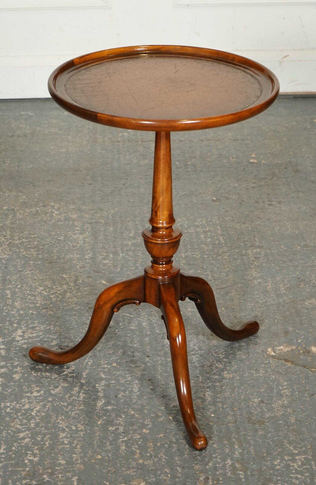 VINTAGE THEODORE ALEXANDER BROWN LEATHER TOP SIDE END WINE TABLE