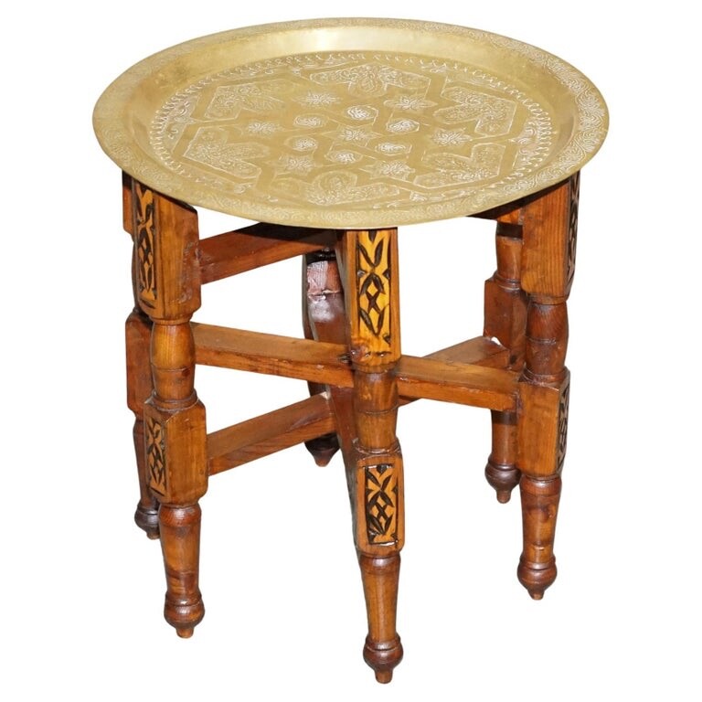 VINTAGE MOORISH MOROCCAN BRASS FOLDING TRAY TABLE