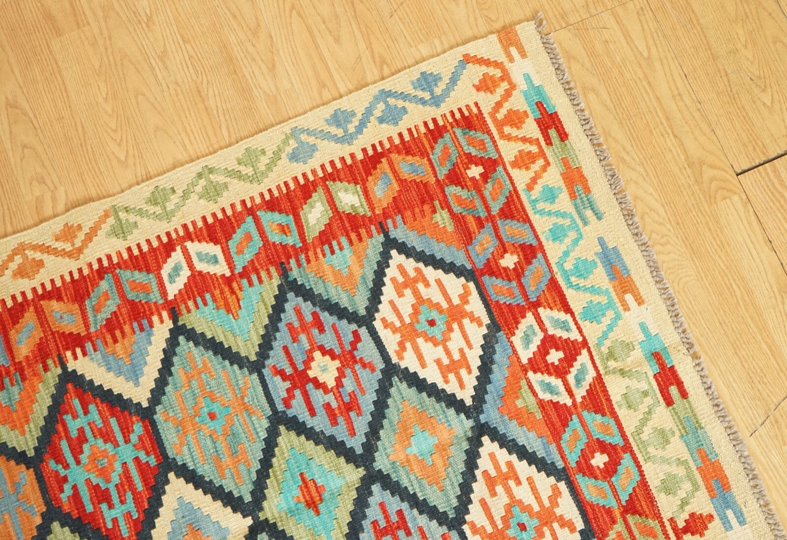 LOVELY VINTAGE GEOMETRIC KILIM AZTEC RUG
