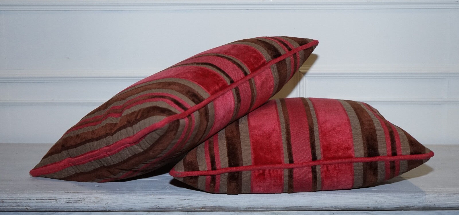 PAIR OF ALEXANDER & JAMES HUDSON STRIPEY SCATTER CUSHIONS