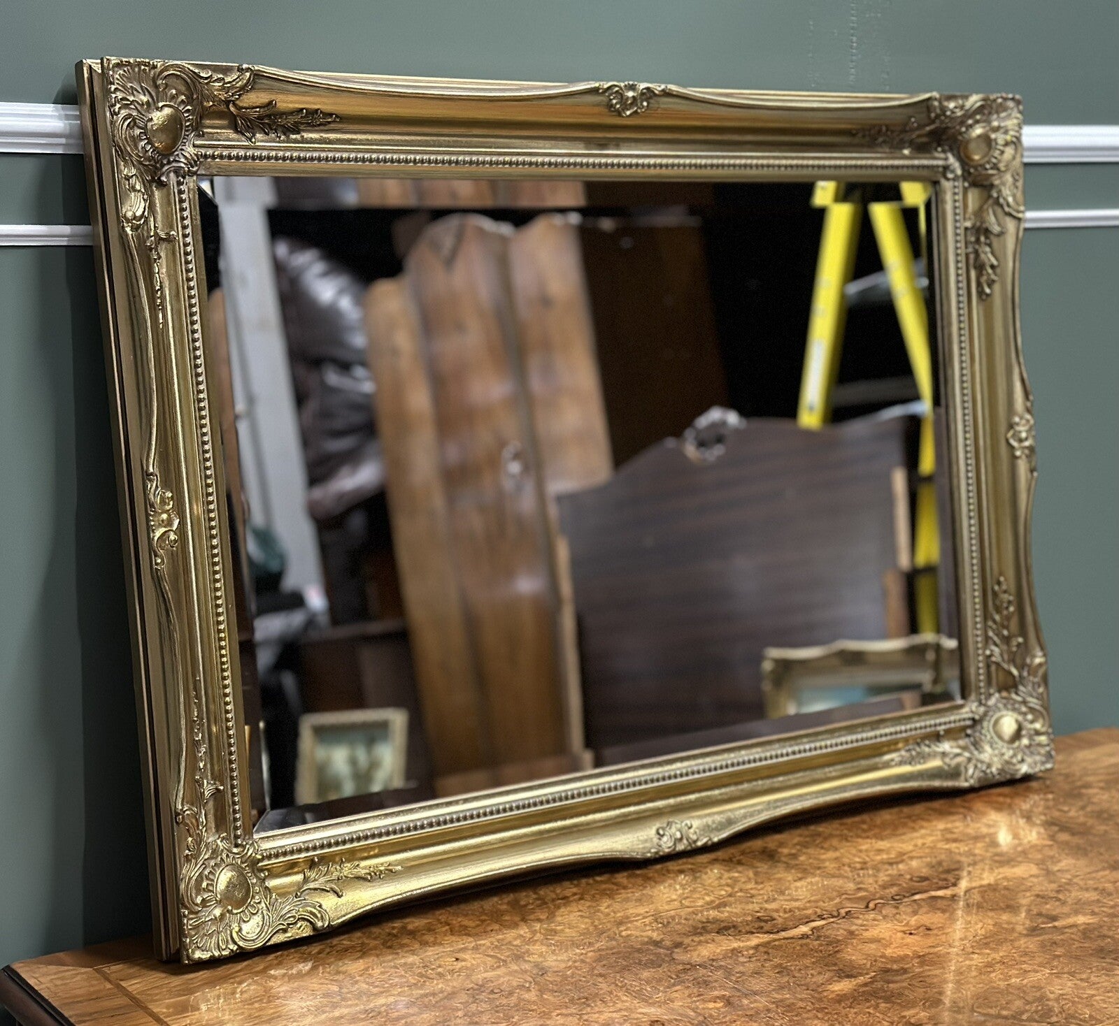 VINTAGE GOLDEN GILT STYLE OVERMANTEL WALL HANGING MIRROR, WIDTH 90 CM