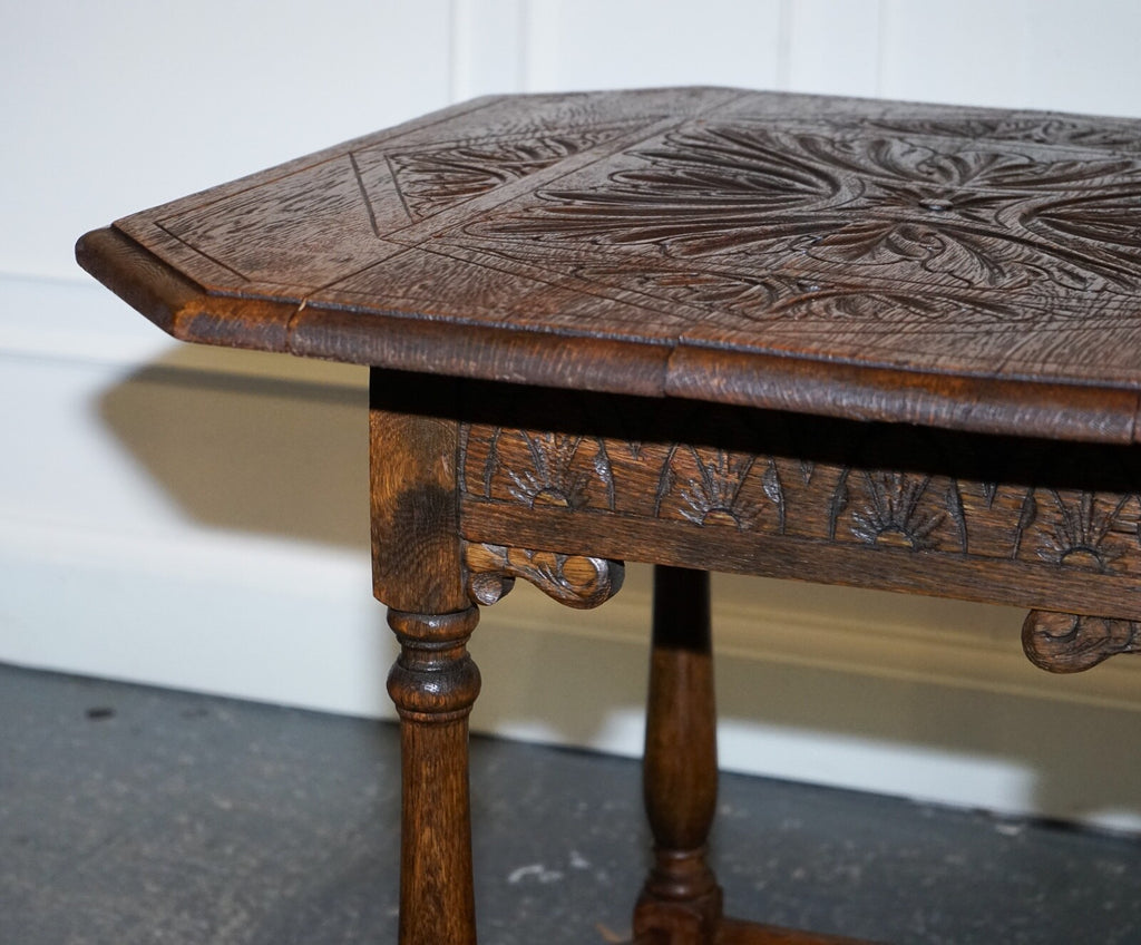 LOVELY CARVED GOTHIC OAK SIDE TABLE