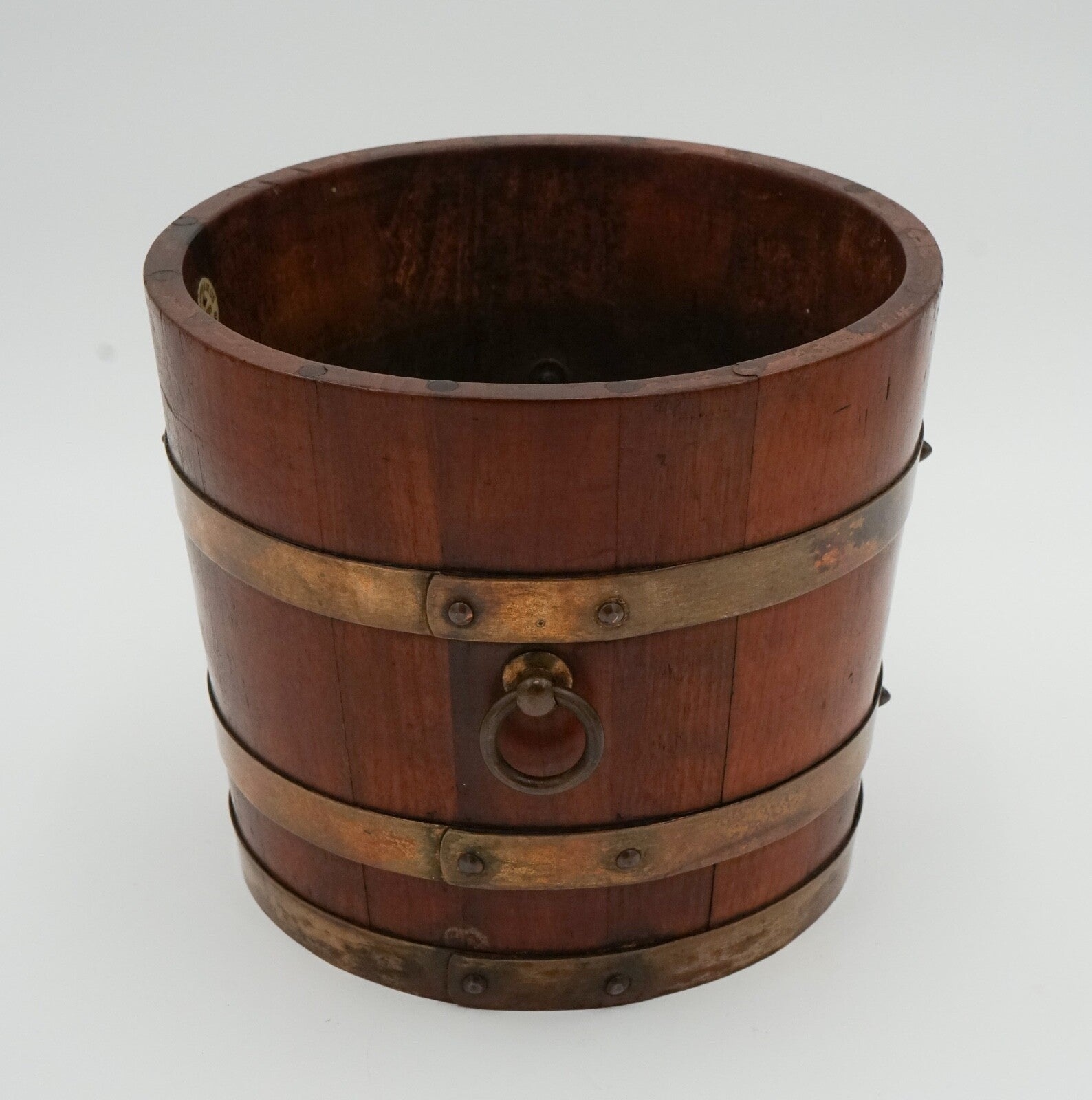ANTIQUE R.A. LISTER & CO OAK BUCKET BRASS BRACES STUNNING PATINA