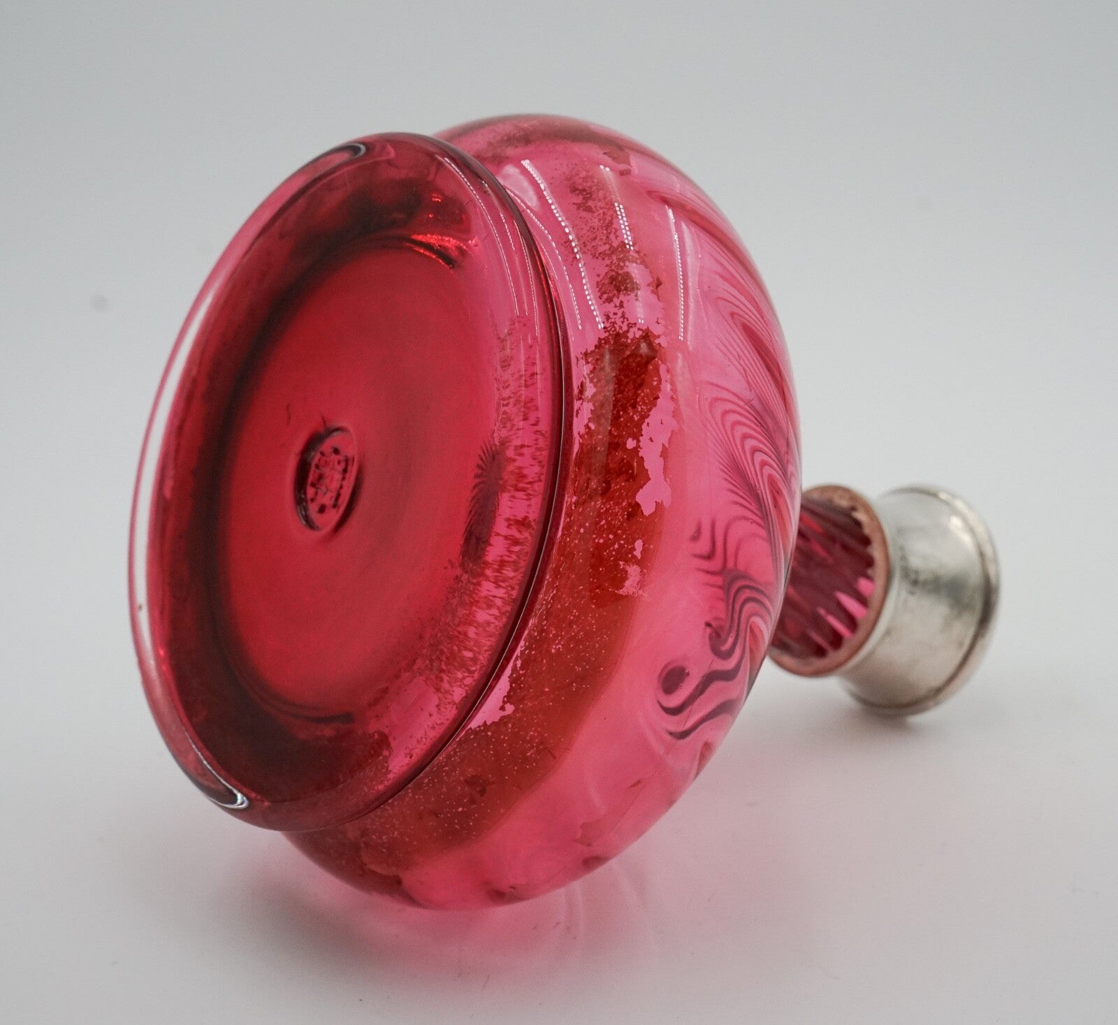 SILVER COLLARED HAND BLOWN CRANBERRY CRYSTAL DECANTER HARDWICKE COLLECTION