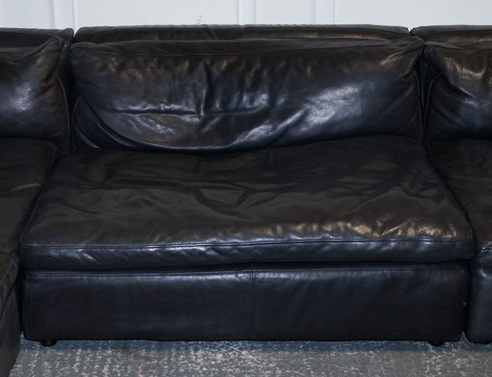 TIMOTHY OULTON ZENNA SECTIONAL GREY LEATHER SOFA FEATHER FILLED CUSHION RRP £10K