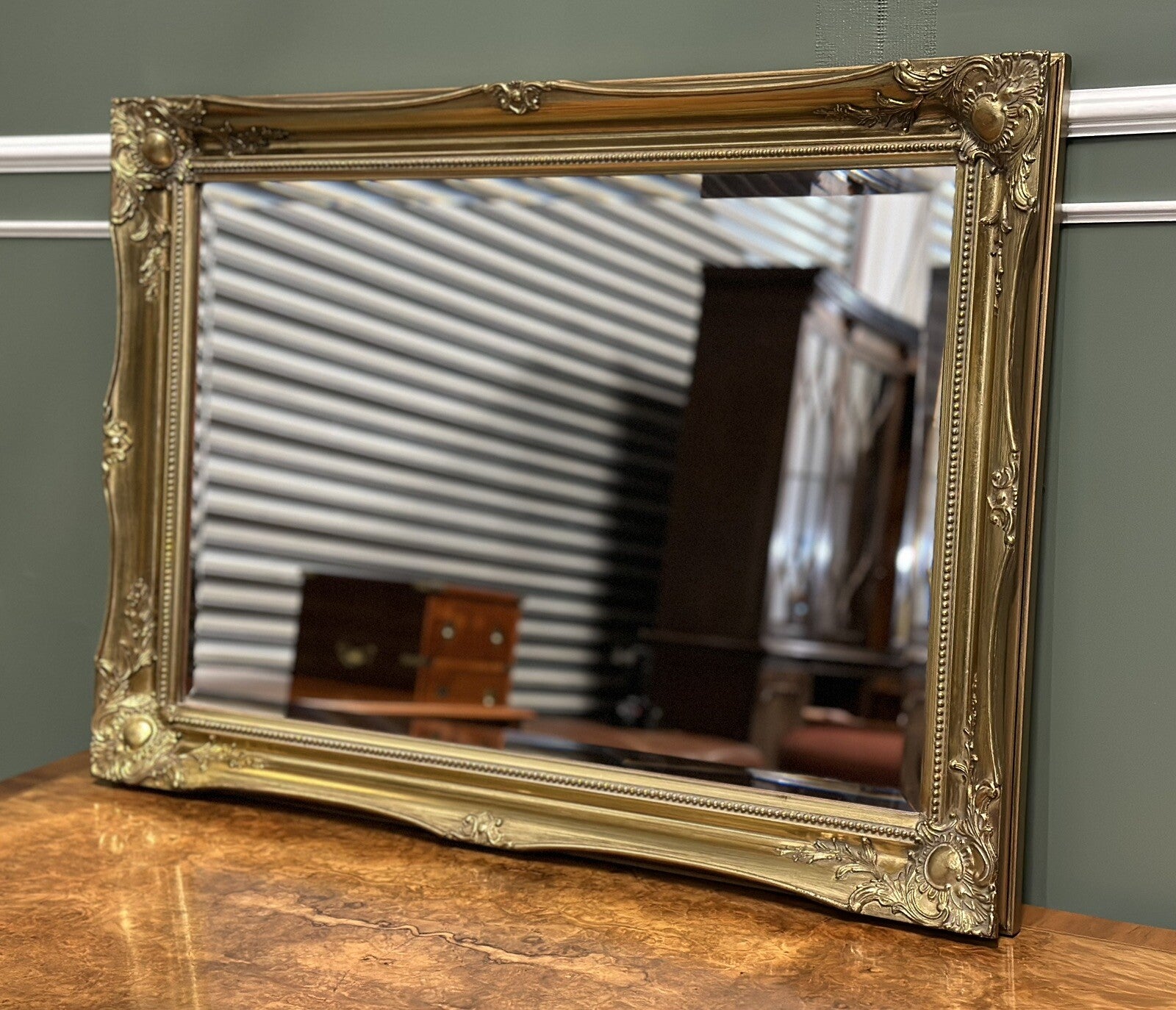 VINTAGE GOLDEN GILT STYLE OVERMANTEL WALL HANGING MIRROR, WIDTH 90 CM