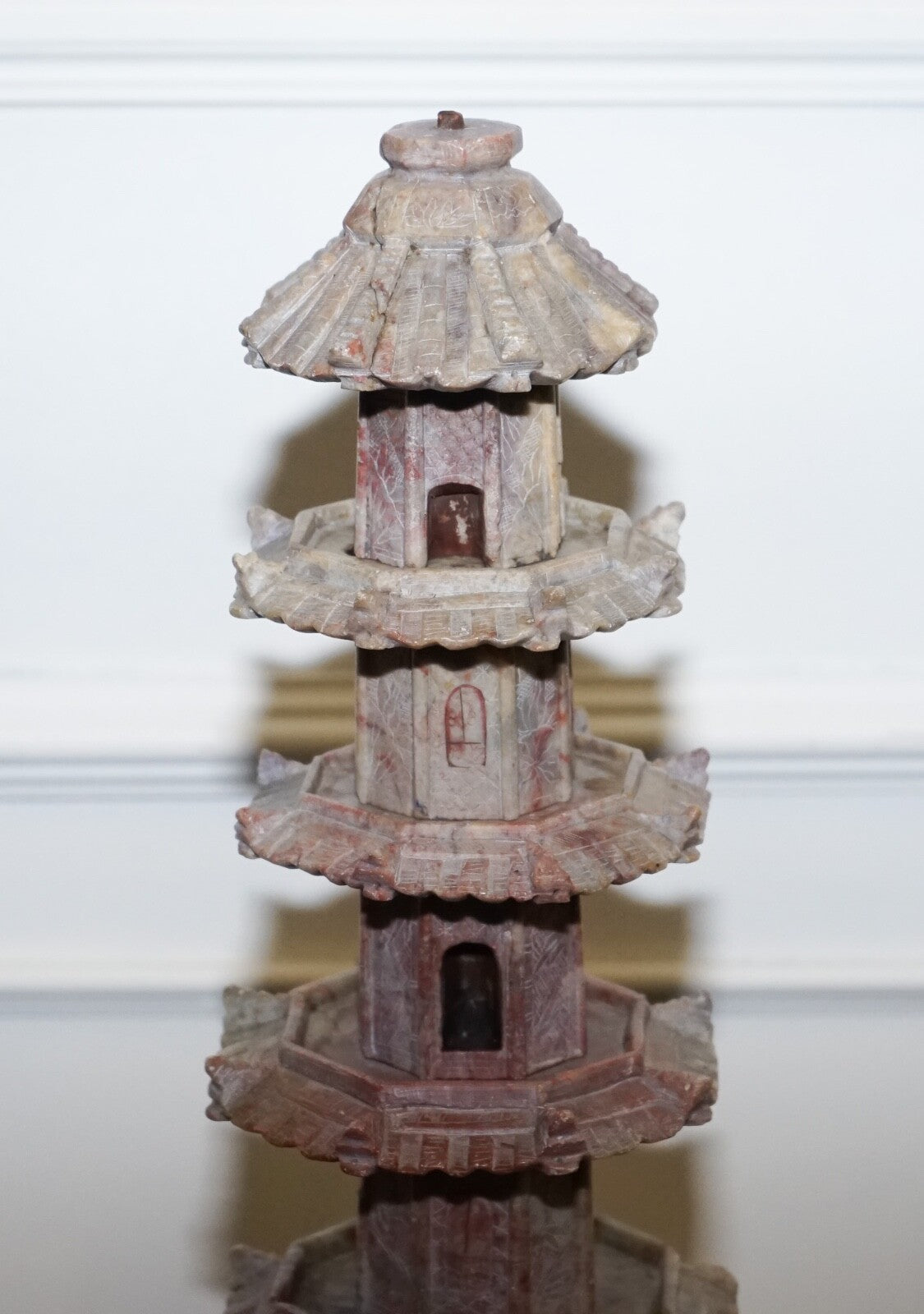 ANTIQUE 19TH CENTURY ORIENTAL CARVED SOAPSTONE PAGODA VERY DECORATIVE