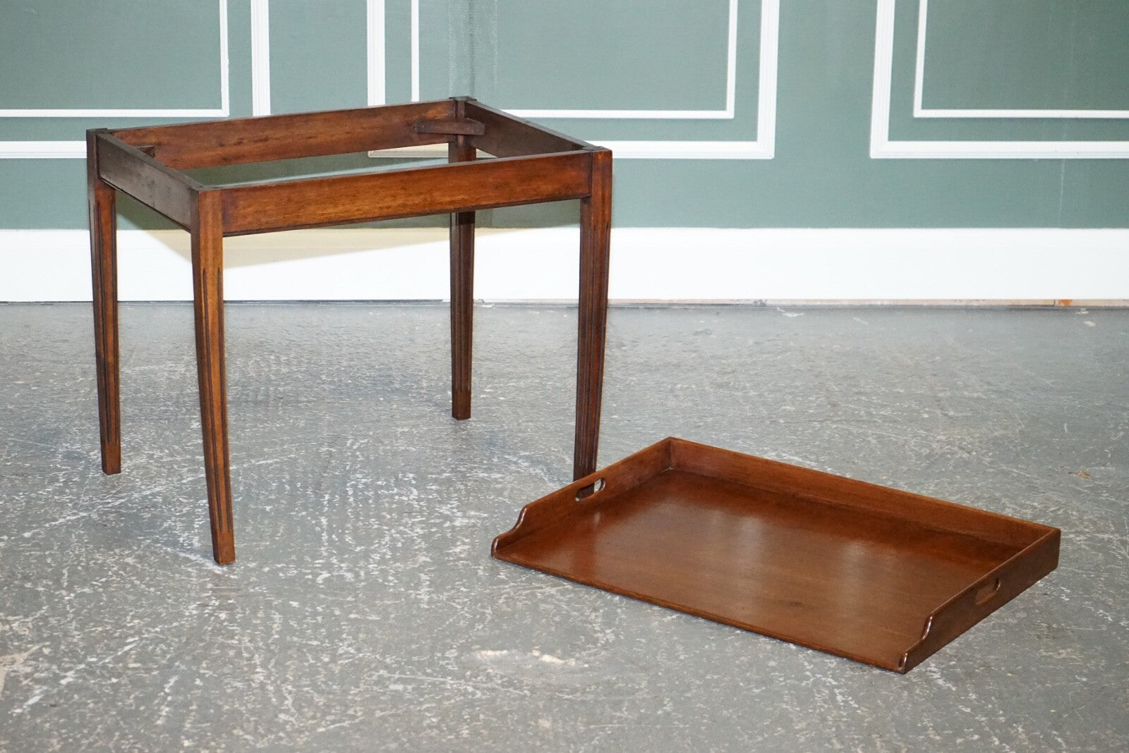 ANTIQUE BUTLERS SERVING TRAY ON STAND MAHOGANY VICTORIAN 19TH CENTURY
