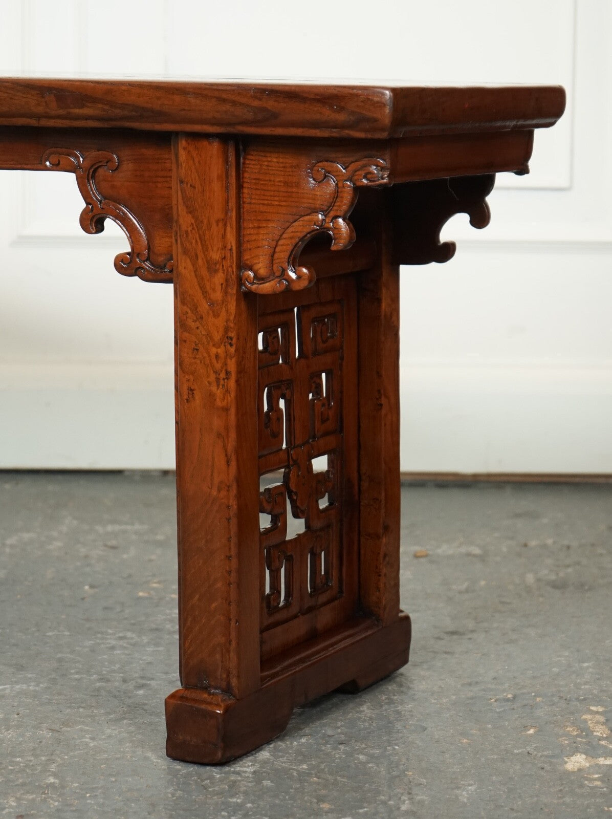 LATE 19TH CENTURY CHINESE ALTAR TABLE BENCH ELM WOOD J1