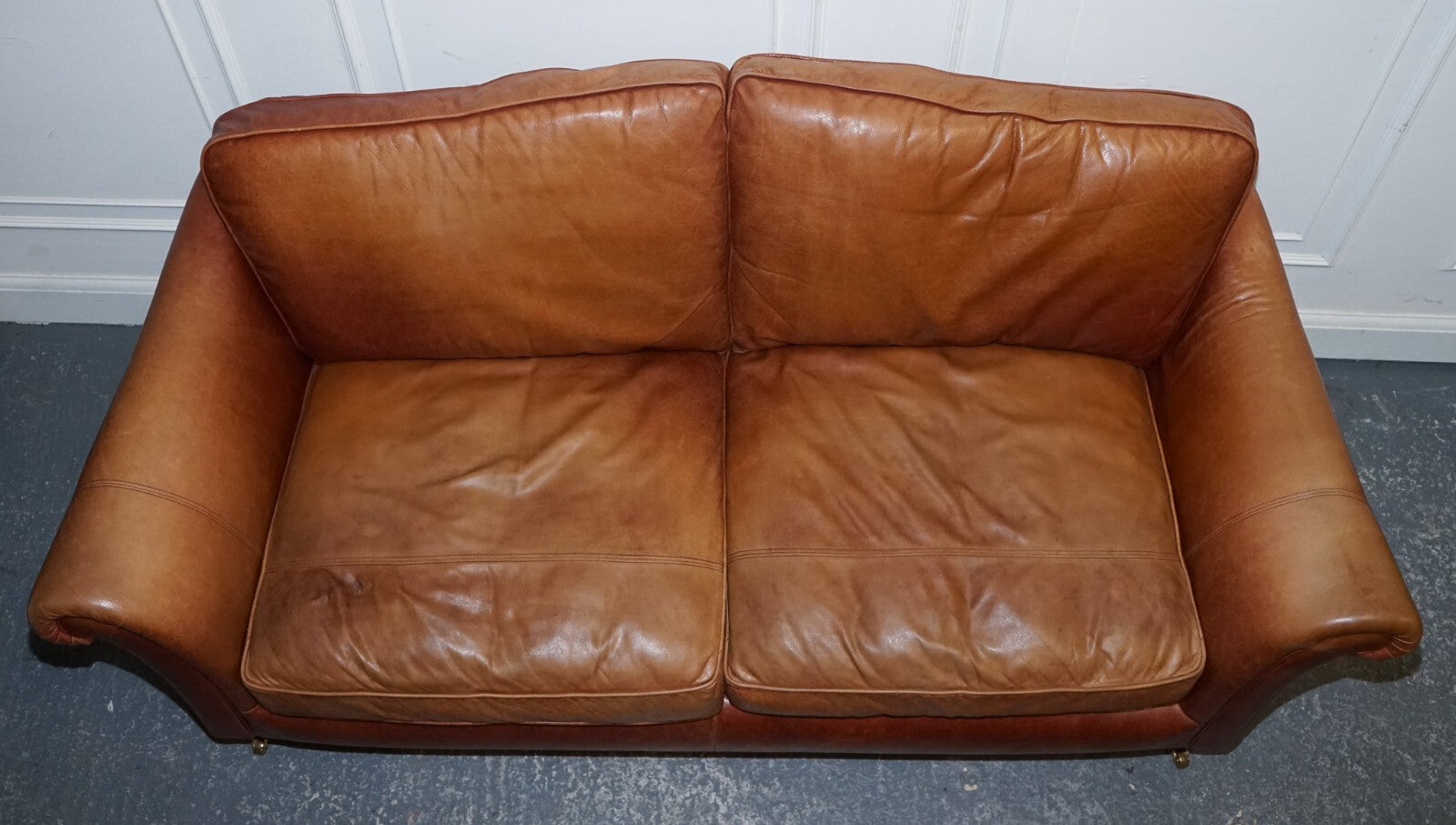 VINTAGE BROWN LEATHER TWO SEATER PARKER KNOLL SOFA