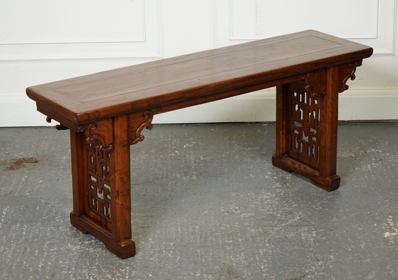LATE 19TH CENTURY CHINESE ALTAR TABLE BENCH ELM WOOD J1