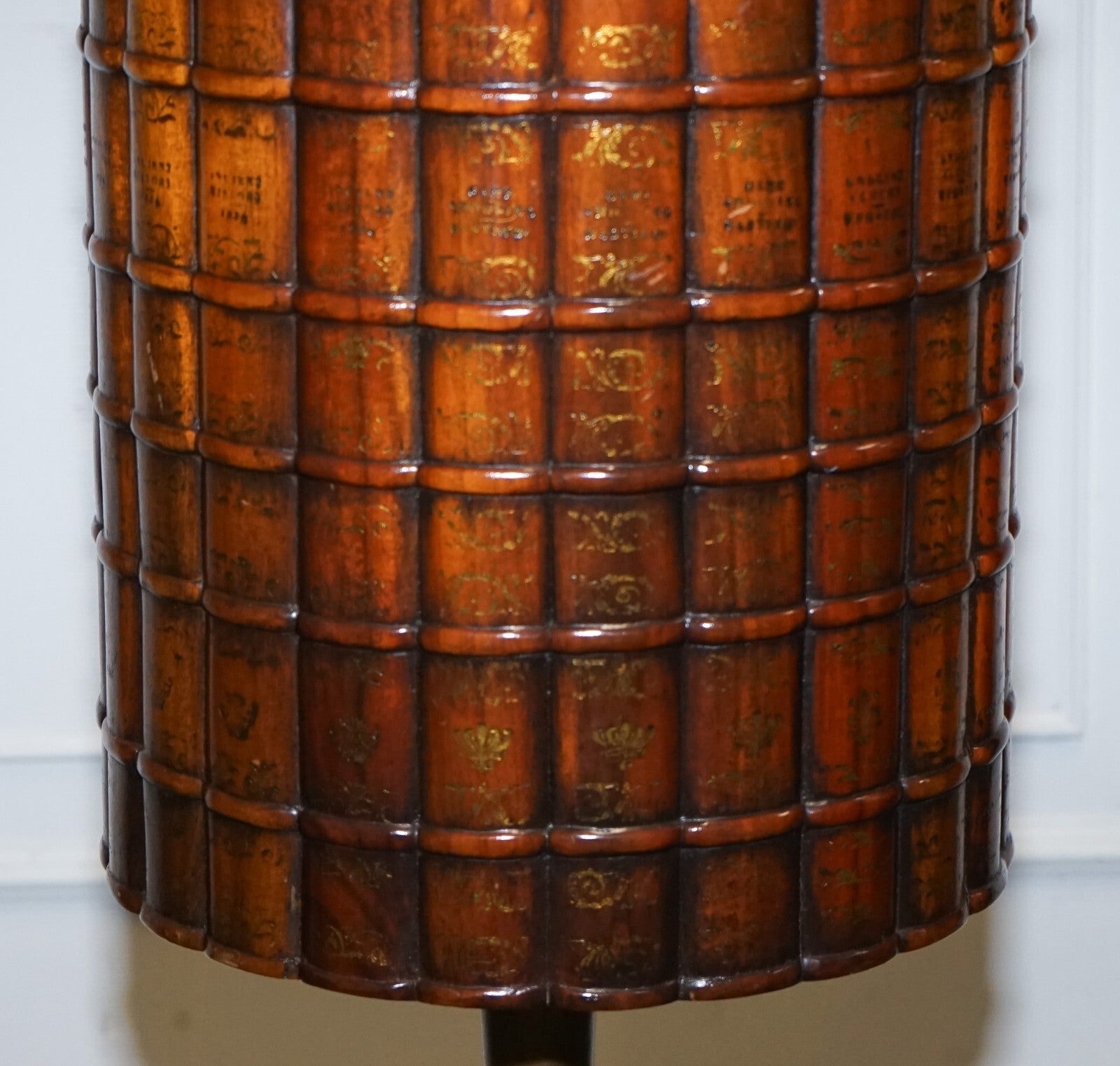 VINTAGE THEODORE ALEXANDER LEATHER FAUX BOOK WASTE BASKET OFFICE BIN