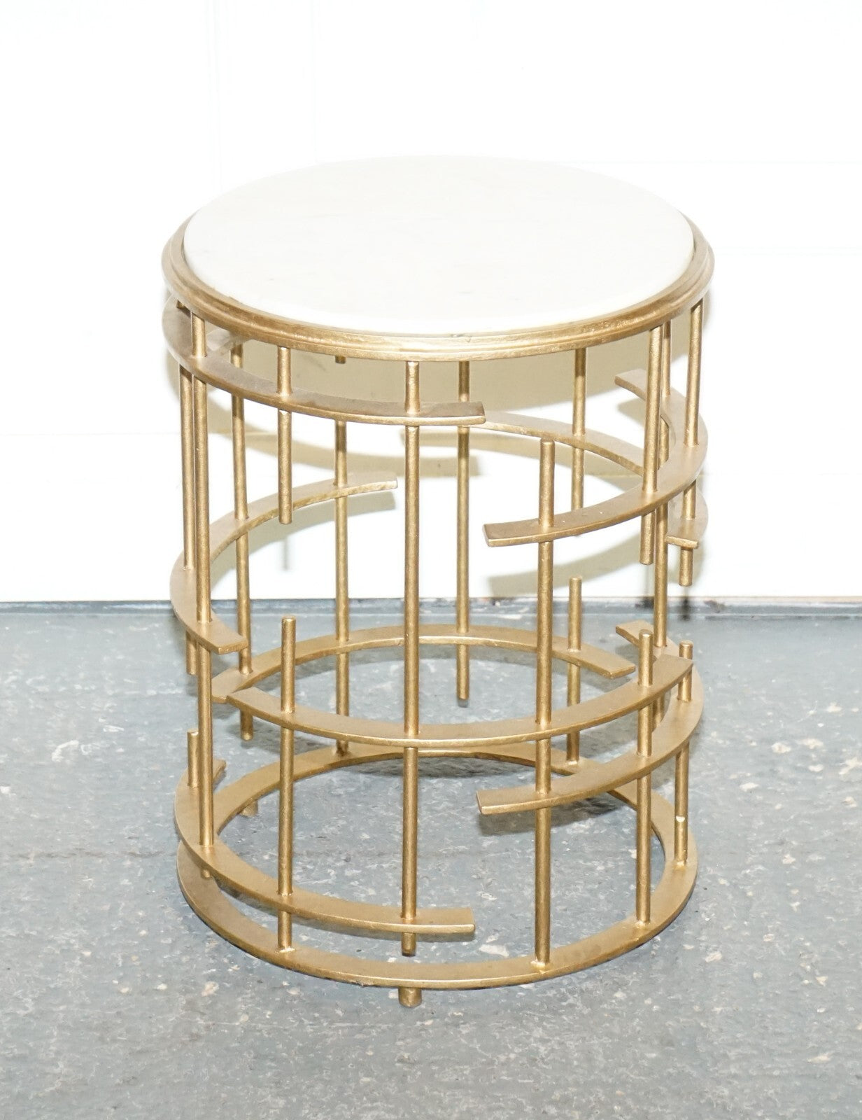 STUNNING ART DECO STYLE CYLINDRICAL MARBLE METAL GOLD BASE PLANT LAMP SIDE TABLE