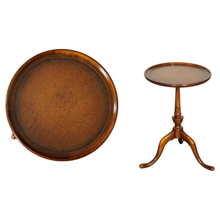 VINTAGE THEODORE ALEXANDER BROWN LEATHER TOP SIDE END WINE TABLE