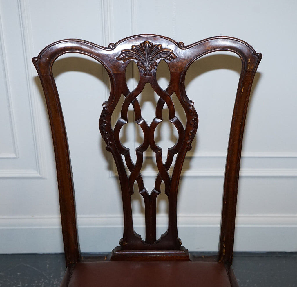 JAMES PHILLIPS CHIPPENDALE STYLE CLAW & BALL SIDE DINING DESK LEATHER CHAIRS