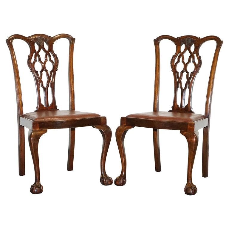 JAMES PHILLIPS CHIPPENDALE STYLE CLAW & BALL SIDE DINING DESK LEATHER CHAIRS
