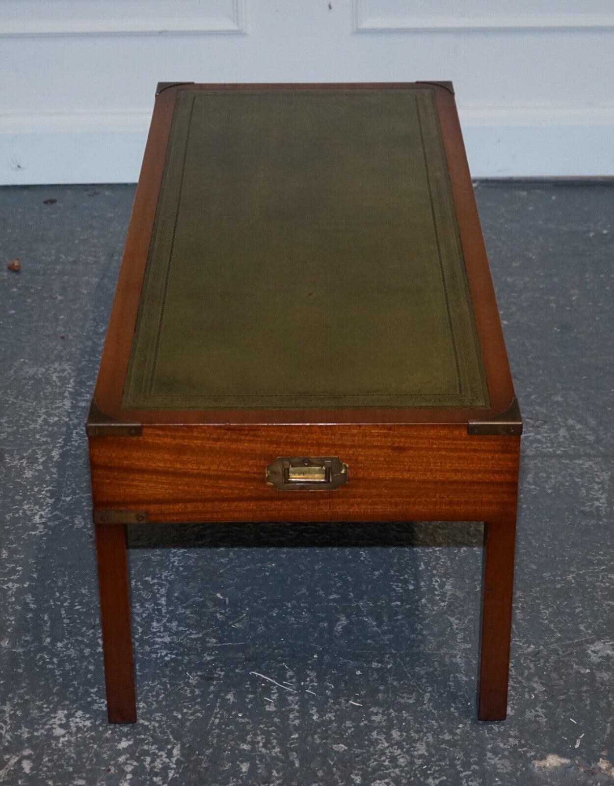 BEVAN FUNNELL COFFEE TABLE WITH TWO SIDE UNDERTABLES GREEN LEATHER TOP