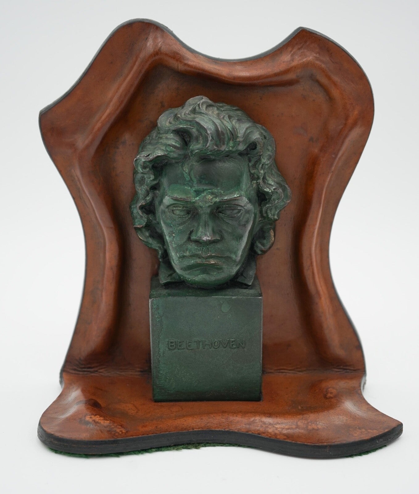 VERY RARE MOZART AND BEETHOVEN LEATHER BOOKENDS WITH LOVELY PATINA