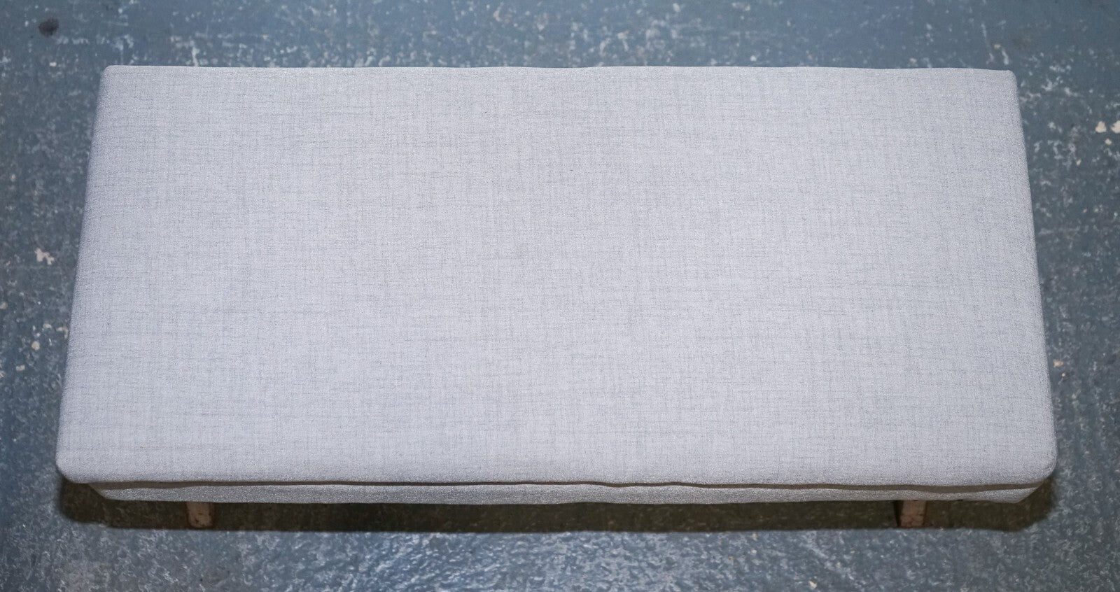 LOVELY VINTAGE GREY TAUPE FABRIC OTTOMAN WITH STORAGE SPACE RAISED ON X FRAME