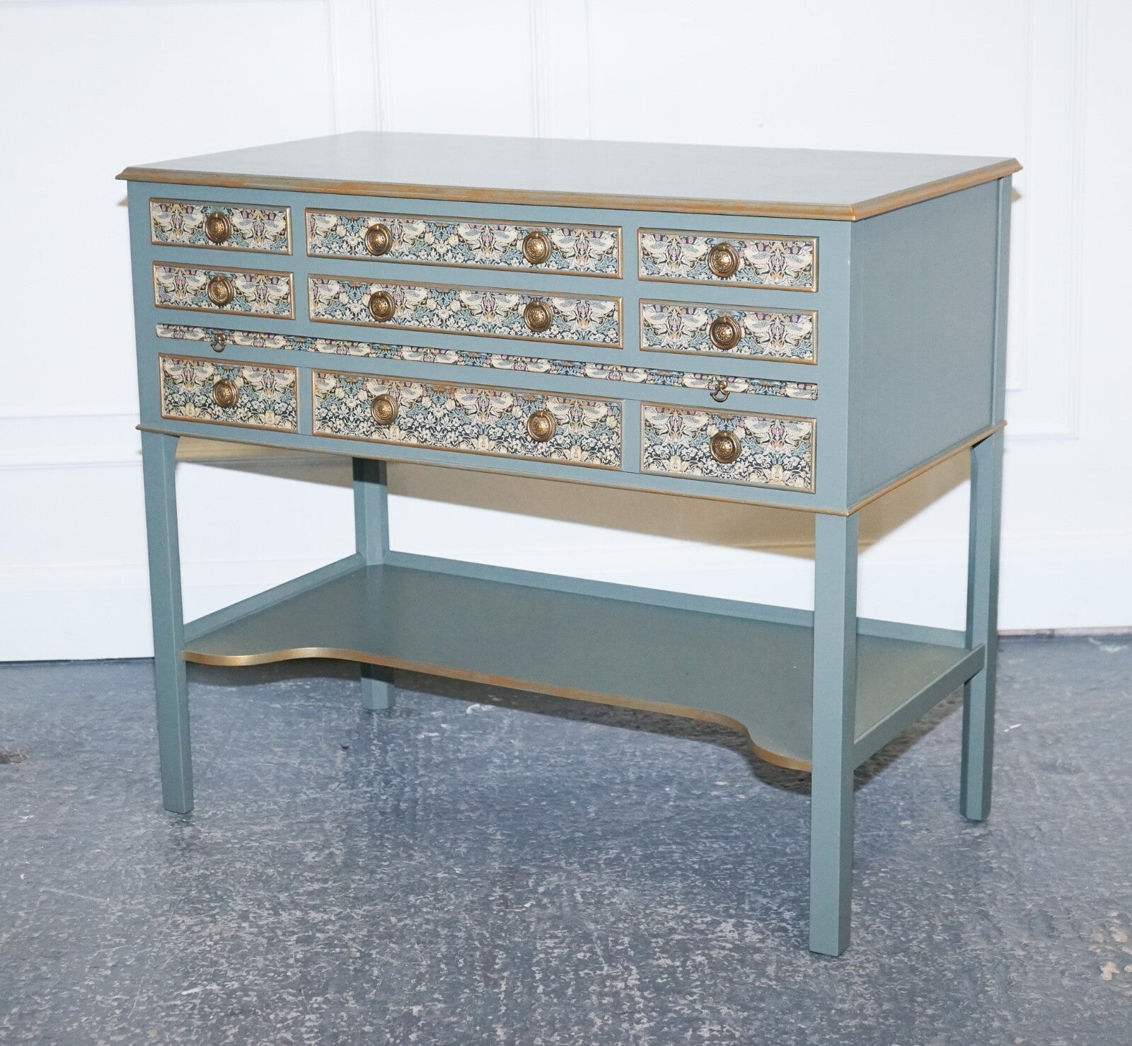 EUCALYPTUS GREEN & GOLD CONSOLE TABLE SIDEBOARD STRAWBERRY THIEF WILLIAM MORRIS