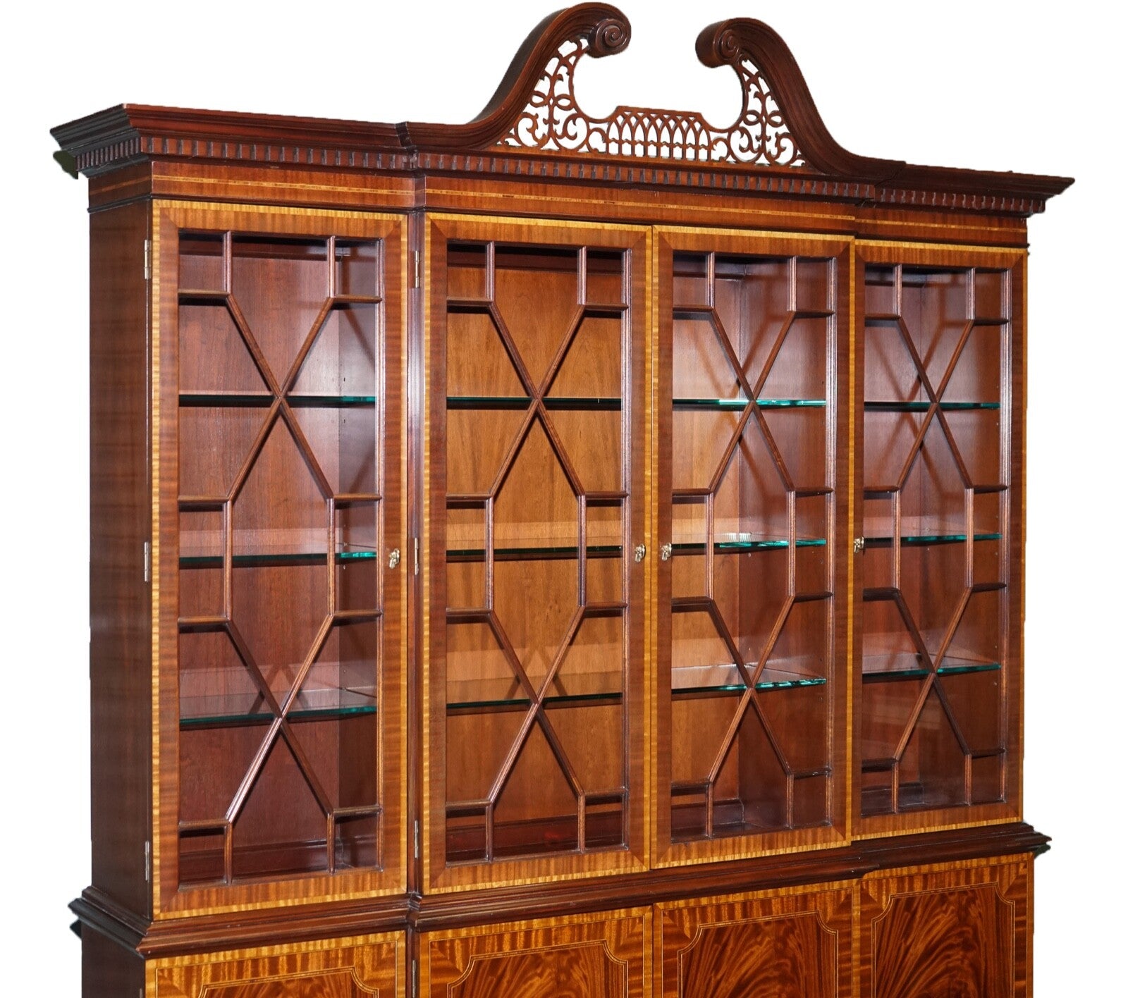 LARGE GEORGIAN STYLE MAHOGANY BREAKFRONT BOOKCASE COUNCILL FURNITURE