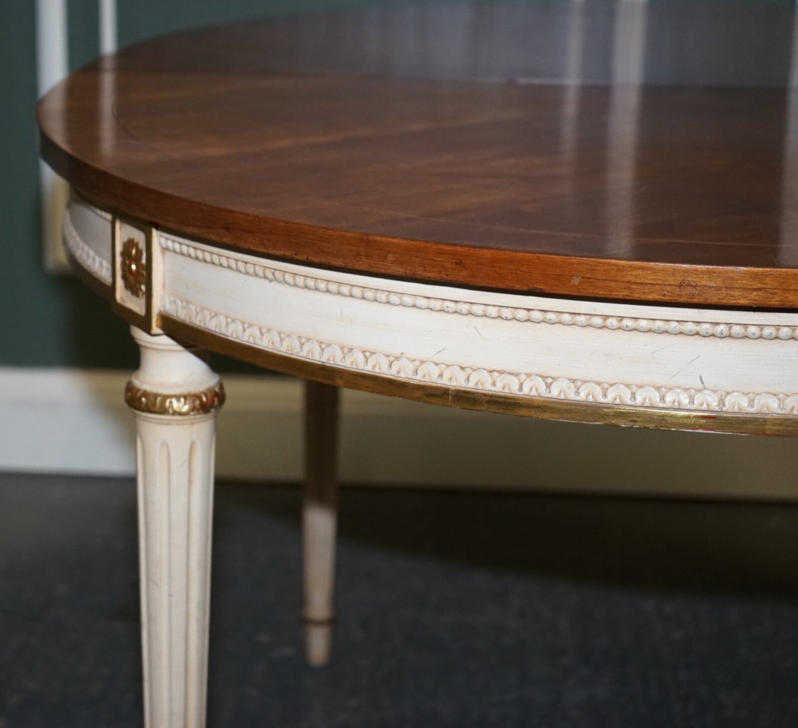 KINDEL FURNITURE CHERRYWOOD & HANDPAINTED GILDWOOD EXTENDABLE DINING TABLE
