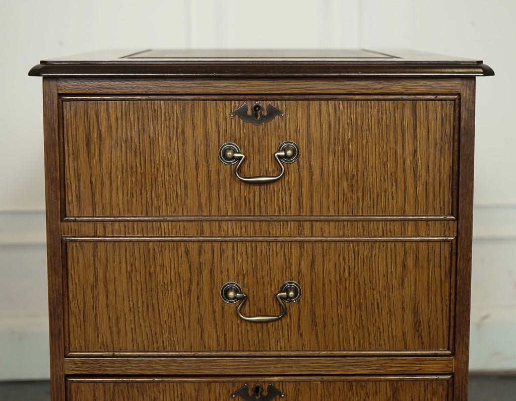 VINTAGE OAK OFFICE FILLING CABINET TWO DRAWERS BROWN LEATHER TOP PART OF SUITE