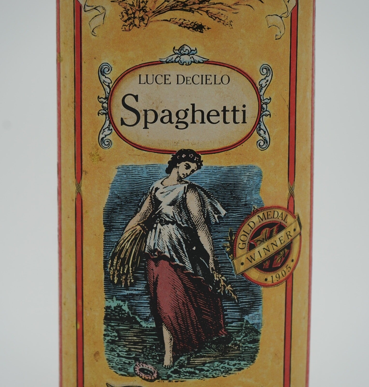 VINTAGE LUCE DECIELO ITLAIAN SPAGHETTI TIN VERY DECORATIVE