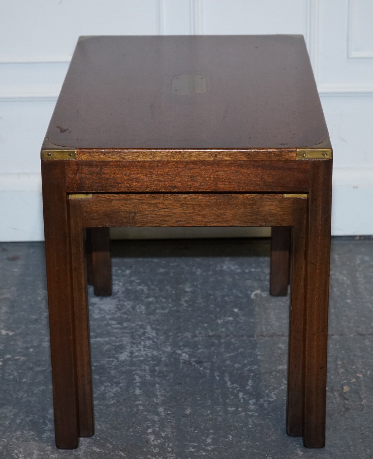 VINTAGE LONDON HARRODS KENNEDY MILITARY CAMPAIGN NEST OF TWO TABLES BRASS DETAIL