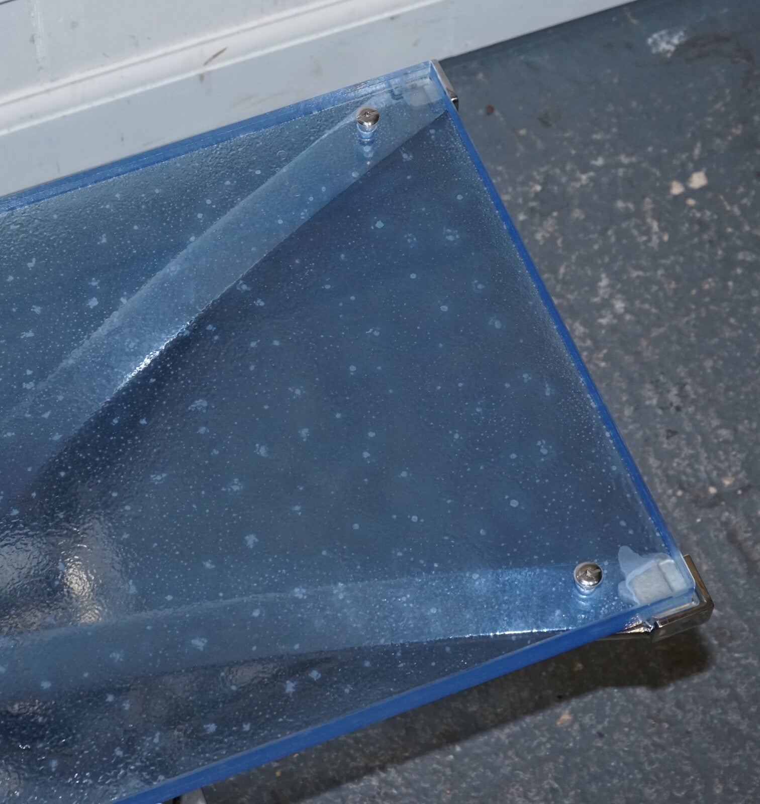 RARE CUSTOM HAND MADE GLASS MARINE GRADE STAINLESS STEEL COFFEE TABLE BY SOLIART